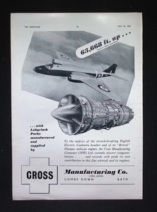 Original 1953 Advert Cross Manufacturing Co English Electric Canberra Jet Bomber - Picture 1 of 1