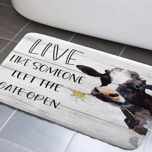 Cow Bathroom Rugs, Portrait of Highland Cow Bath Mat, Farmhouse Inspirational... - Foto 1 di 6