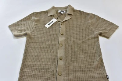 Camisa de acampamento masculina de malha DKNY tamanho pequeno café marrom nova com etiquetas - Imagem 1 de 3