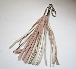 Tassel Clip-on Lg. Charm for Backpack Purse Zipper Silver Metal Pink -White - Picture 1 of 5