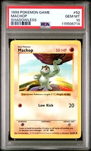 1999 Pokemon Base Set Machop Shadowless #52 PSA 10 GEM MINT - Picture 1 of 2