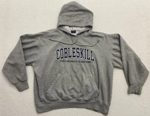 Felpa con cappuccio vintage Cobleskill State University maglione grigio ricamato grande - Foto 1 di 8