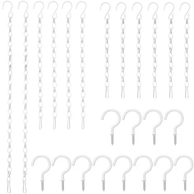  Juego de 12 ganchos de techo con cadenas colgantes para comederos de aves, jardineras, blanco Foto 1 de 4