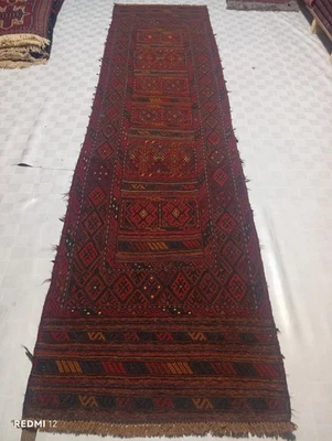 Alfombra de lana de tejido plano tribal roja Afghan Herat Mushwani Kilim Runner 10 pies Foto 1 de 4