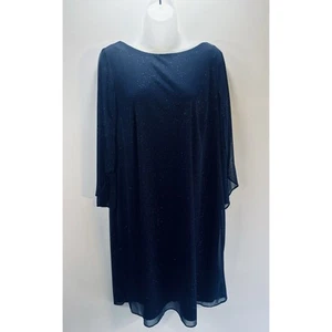 MSK Draped Navy Sparkle Glitter Sheer Overlay & Arms Luxe Cocktail Dress So 14W - Picture 1 of 7