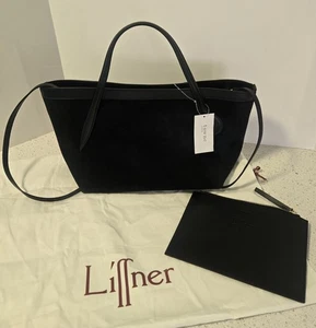 NWT Liffner Petite Penne Tote Removable Crossbody Strap Black Suede MSRP $695 - Picture 1 of 10