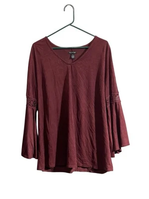 New Directions 1X Top Whimsigoth Pana Borgoña Manga Campana Romántico Foto 1 de 4