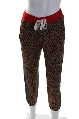 Monrow 女式棉质棕色印花抽绳袖口踝慢跑裤 S 码 — 第 1/4 张图片