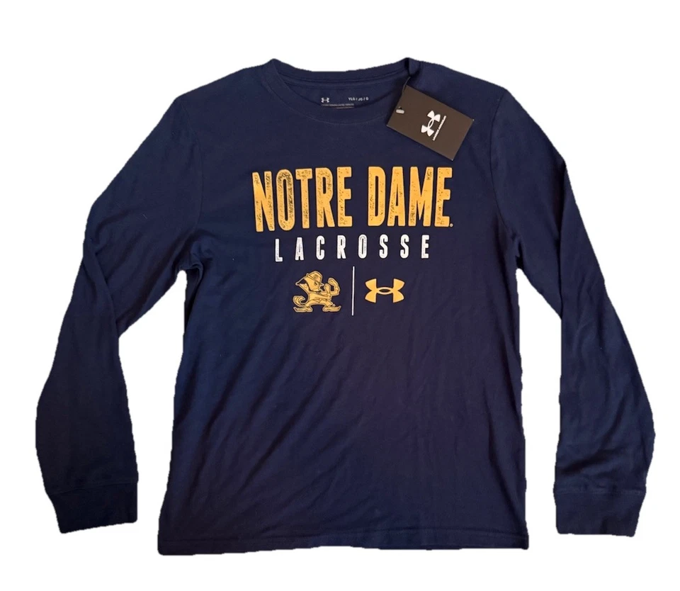 Молодежь большой Нотр-Дам лакросс длинным рукавом футболка новый с ярлыком под броню - Изображение 1 из 3