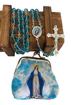 Red Rosary Beads Blue With Purse Prayer Comfort Mediation Gift Keepsake Gift • 15.01€