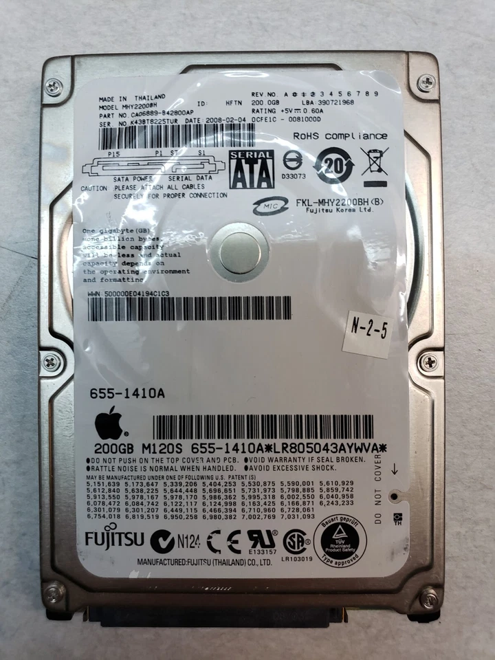 Fujitsu 200Gb, MHY2200BH pn: CA06889-B42800AP 2008-02-04 - Image 1 of 1