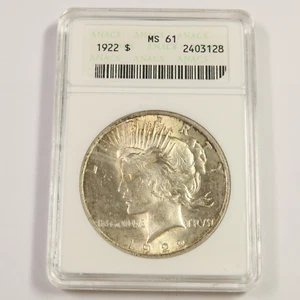 1922 P ANACS Soap Box MS61 - Peace Dollar $1 US Coin #53529A - Picture 1 of 3
