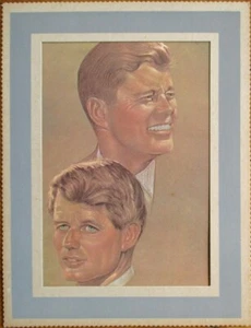 JFK & RFK John & Robert F. Kennedy 1960s Print in Cardboard Frame - 6.5 x 8.5 - Picture 1 of 1