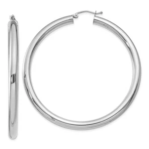 55mm 10k White Gold 4mm x 55mm Tube Hoop Earrings - Picture 1 of 4