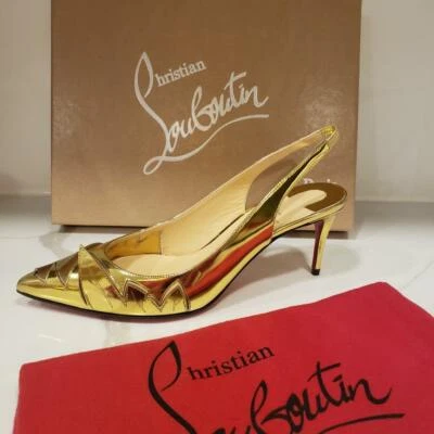 Christian Louboutin FRESCOBELLA 70 Sandálias Salto Bombas Sapatos Dourado $875 - Imagem 1 de 4