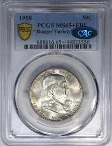 1950 50C PCGS/CAC MS65+FBL BOOGER VARIETY FS-402A FRANKLIN ~ RARE HIGH GRADE! - Picture 1 of 7