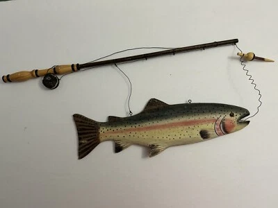 Cabin Fly Fishing Trout Wall Hanging Stream Balsa Fish Camping Cottage Angler - Image 1 of 4