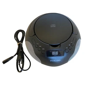 CD Player schwarz Ghettoblaster mit AM FM Radio Lautsprecher eingebauter AUX Akku Stecker - Bild 1 von 10
