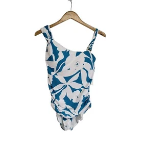 Anne Cole Turquoise & White Mari Botanical Print One-Piece Swimsuit Size 16W NWT - Picture 1 of 9