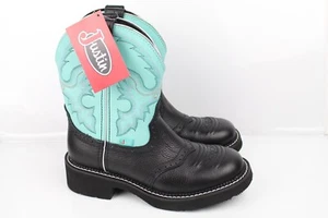 Justin Women's Boots Gemma Gypsy 8" Cowgirl Boots Black Cow Aqua GY9905 - Picture 1 of 5