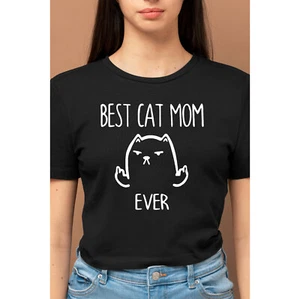 Best Cat Mom Ever T-Shirt, Retro Vintage Mother's Day Mama Cat Adults Tee Top - Picture 1 of 15