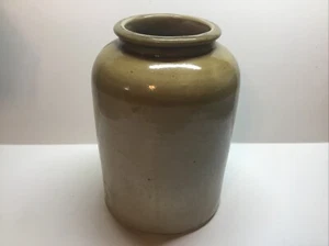 Large Antique Gold Over Cream Colored Stoneware Jar. - Picture 1 of 3