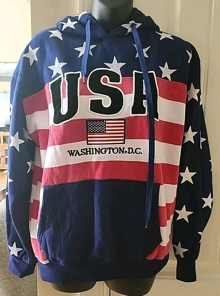 Washington DC USA Mujer M Sudadera con Capucha EE. UU. Manga Larga Rojo Blanco Azul Foto 1 de 4