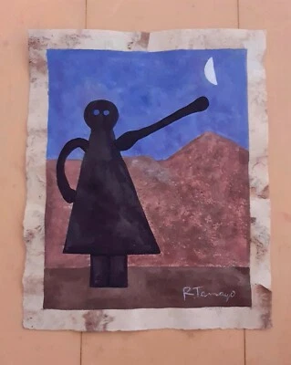 PINTURA AL ÓLEO SOBRE PAPEL NATIVO RUFINO TAMAYO -FIGURA NEGRA- 9,5” X 8” Foto 1 de 4