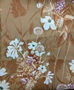 3 Yds Vintage 70er Kleiderstoff Weizen leicht Kunstseide taupe beige bernstein luftig - Bild 1 von 3