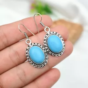 Natural Sleeping Beauty Turquoise Earrings Handmade 925 Sterling Silver Jewelry - Picture 1 of 6