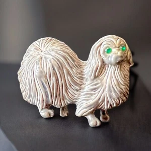 Emaille Hund Brosche grün Strass Vintage Pekinese Shih Tsu Gerrys signiert - Bild 1 von 8