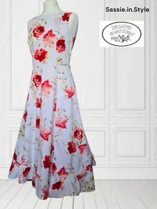 UK 10 LAURA ASHLEY Verdadero Vintage Maxi Vestido Blanco Rojo Amapola - Algodón Años 80 - Imagen 1 de 5