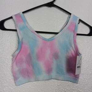 Tie Dye Crop Tank Top Medium Pink Blue Ribbed Women/Junior Activewear - Picture 1 of 7