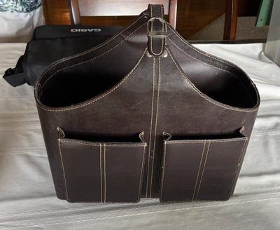 Vtg Brown Leather Storage Basket Case Caddy Bin Box Magazine Holder Organizer - Image 1 of 4