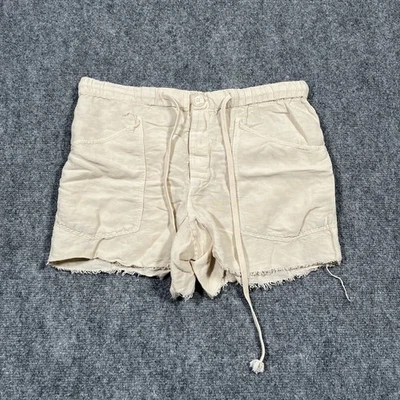 Pantalones Cortos Free People Para Mujer XS Crema Mezcla de Lino Tiro Alto Cordón Dobladillo Crudo Foto 1 de 4