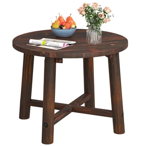 Outdoor Side Table w/ Solid Wood Structure Small Round Coffee Table for Garden - Picture 1 of 10
