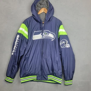 Seattle Seahawks Jacket Mens XL Navy Gray Hooded Reversible NFL Football Zip Up - Picture 1 of 17