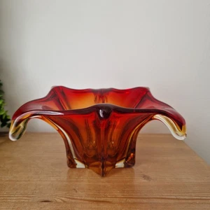 Vintage 60's Murano Freeform Six-Pointed Star Amberina Glass Bowl Dish Vase - Picture 1 of 11