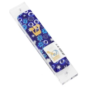 Vidrio de Venecia Murano Vidrio Mezuzá Cubierta Regalo Judío - Flores Millefiori Azul - Imagen 1 de 5