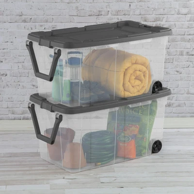 2 Pack Sterilite 160 Qt Latching Stackable Wheeled Storage Box Container w/ Lid - Image 1 of 4