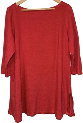 Eileen Fisher 100% Organic Linen Jersey Boatneck Tunic Top 1X Lagenlook Red  - Image 1 of 4