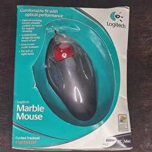 Logitech Trackman Marble Optical Trackball Mouse Gray/Red Open Box - Picture 1 of 6
