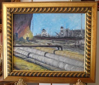 FRAMED SIGNED ORIGINAL OIL PIPES & OIL REFINERY, VENEZUELA ARTIST: HECTO VIDAL - Image 1 of 4