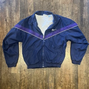 Vintage Reebok Windbreaker Jacket 90s Purple And Navy Blue Size Small Breathable - Picture 1 of 6