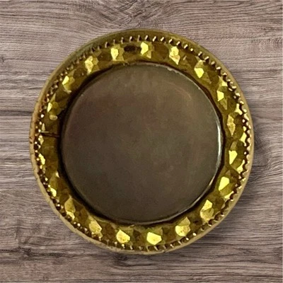 Round Brass Button With Abalone Center 5/8 Inch Shank Antique Button - Image 1 of 3