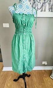 Universal Thread Tie Strap Green Linen Mix Dress M - Picture 1 of 4