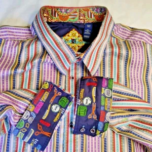 Robert Graham Herren 3XLT Langarm Hemd Flip Cuff gestreift Friseur Haarschere - Bild 1 von 22
