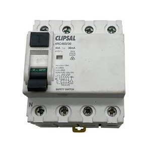 Clipsal RCD Non-Delayed Circuit Breaker 415V 63A 30mA 4 Pole 4 Module 4RC463/30 - Picture 1 of 7