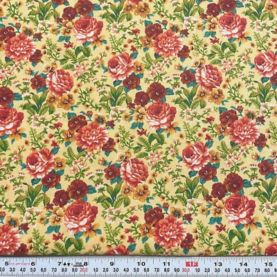 Vintage Kessler Design Concord Fabrics Florals on Yellow Cotton Remnant 15 x 44 - Image 1 of 2