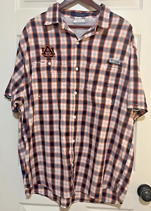 Columbia Auburn Tigers Men's XXL Shirt Button Up Omni-Shade PFG Vented Plaid - Picture 1 of 19